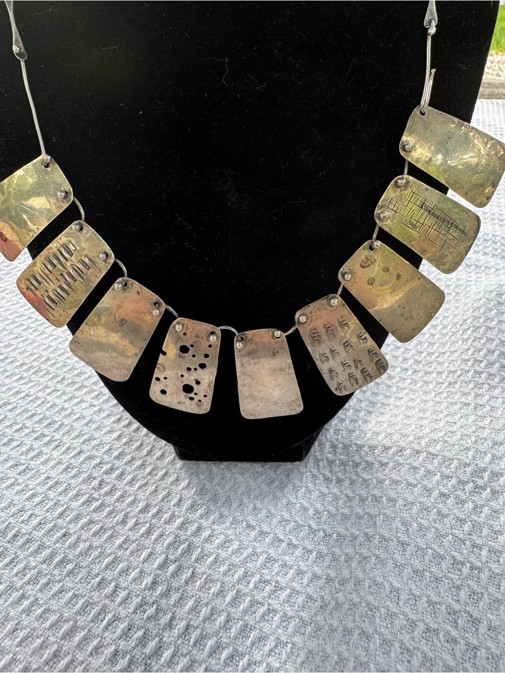 Artisan Sterling Silver Metal Bib Panel Necklace